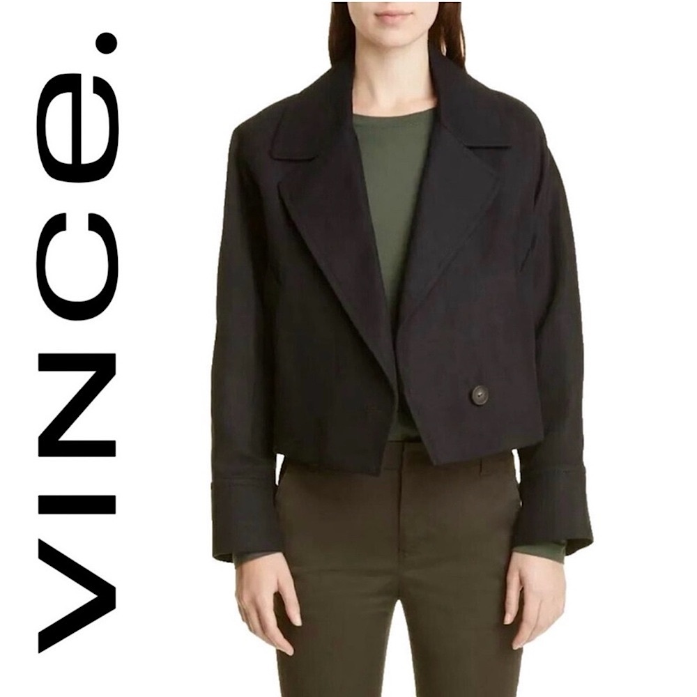 Vince Women's Black Lightweight Crop Cotton & Linen Blazer Jacket Black L NWOT